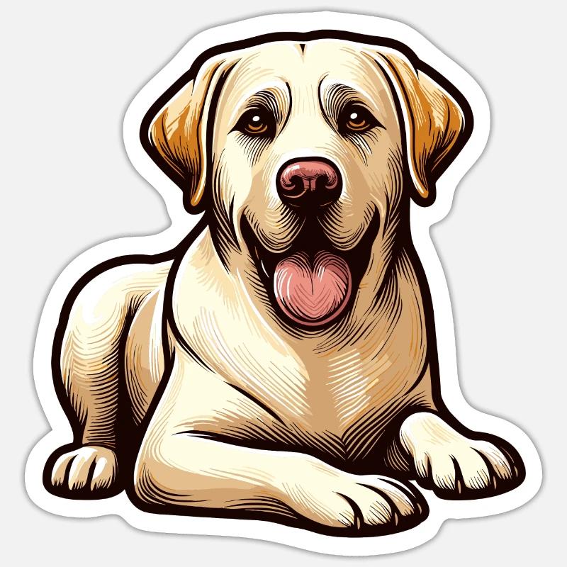 Chiot Labrador Joyeux Illustration - Sticker taille S (10 x 10 cm) - blanc mat