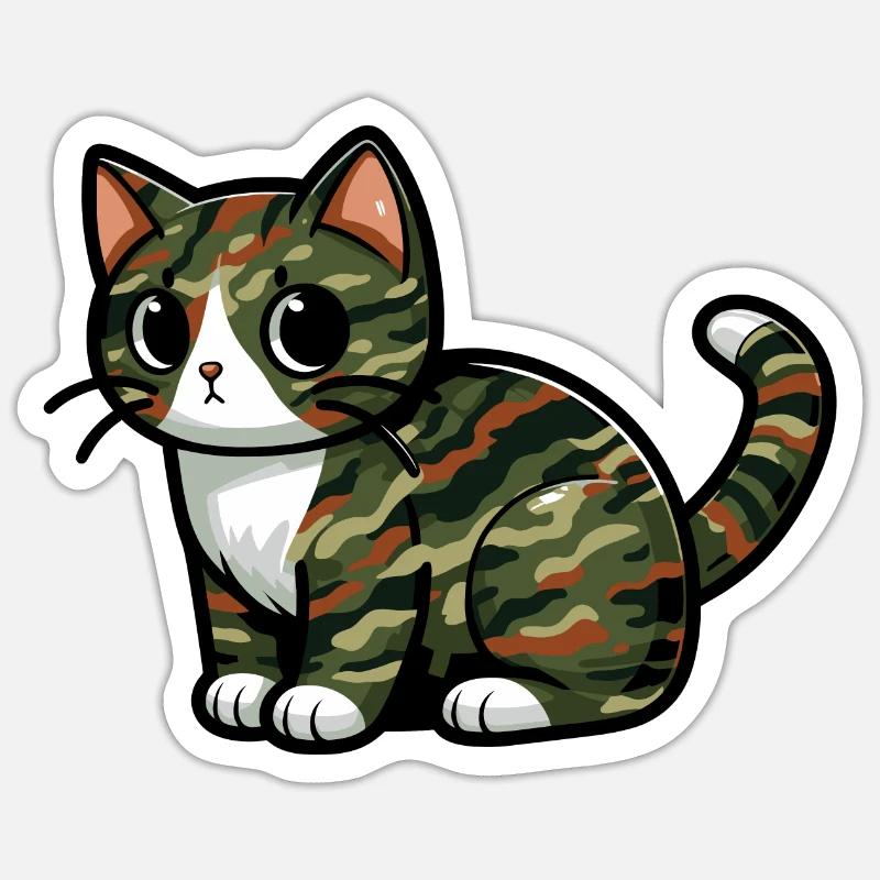 Chat camouflé - Sticker taille S (10 x 10 cm) - blanc mat