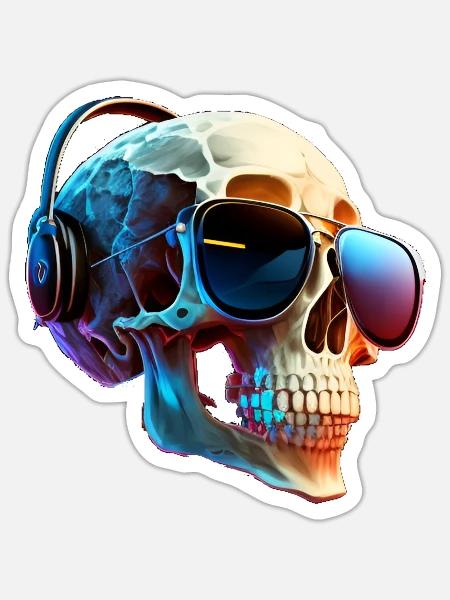 Schädel mit Kopfhörer - Sticker Größe S (10 x 10 cm) - Mattweiß