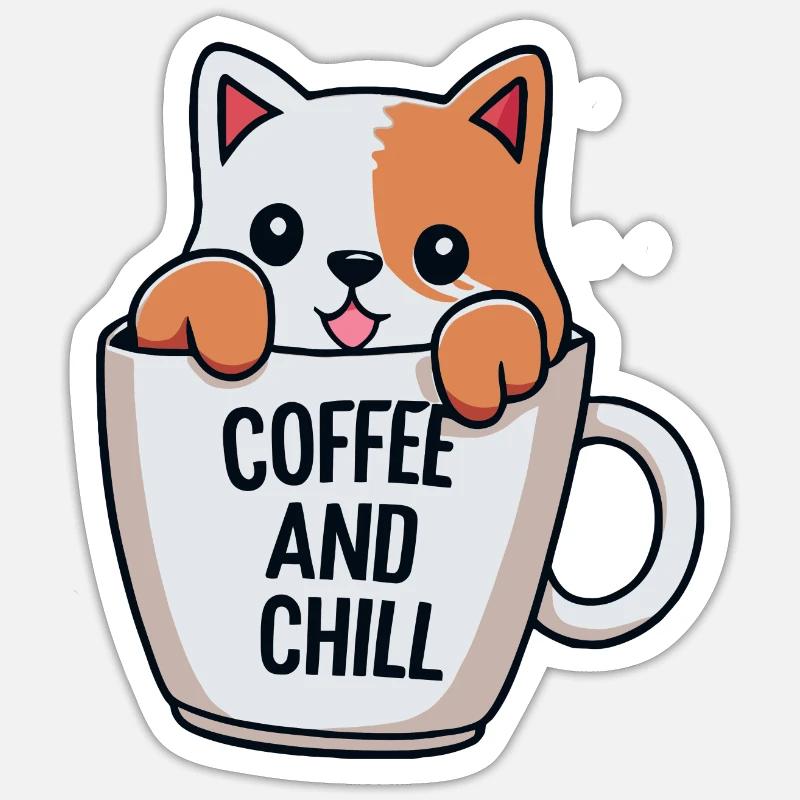 chat mignon dans la conception d’une tasse à café Sticker taille S (10 x 10 cm)