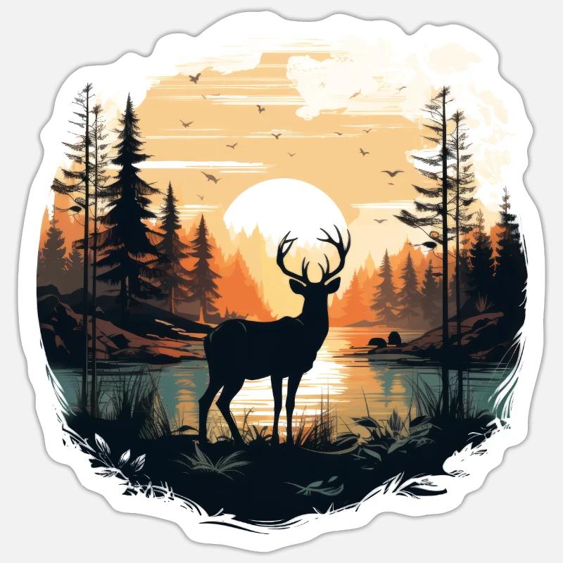 Forêt de cerfs - Sticker taille S (10 x 10 cm) - blanc mat