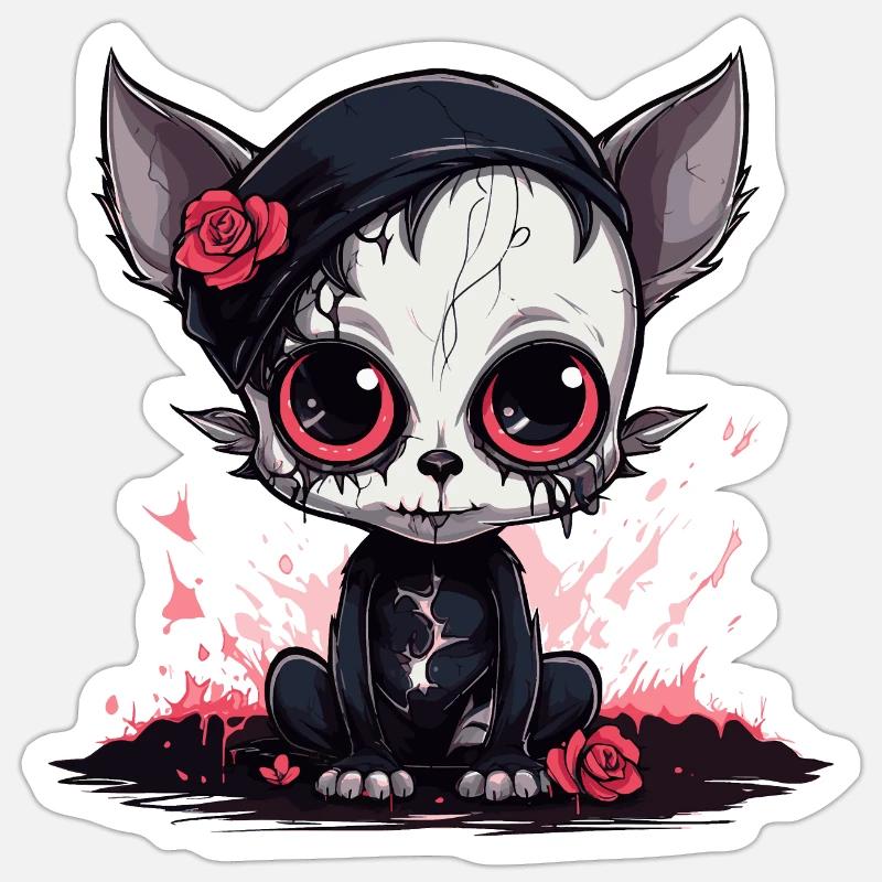 Chaton gothique Emo mignon Sticker taille S (10 x 10 cm)