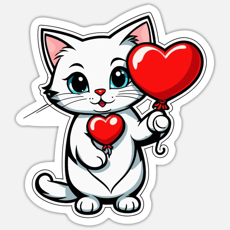 Coeur de chat - Saint-Valentin - Sticker taille S (10 x 10 cm) - blanc mat