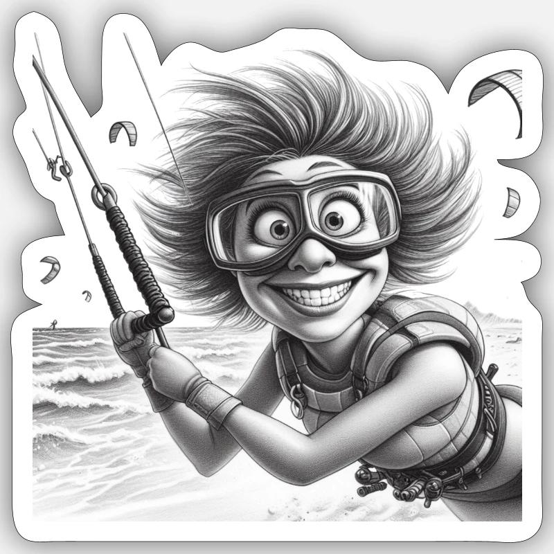 Crazy Kitesurferin 103 - Sticker Größe S (10 x 10 cm) - Mattweiß