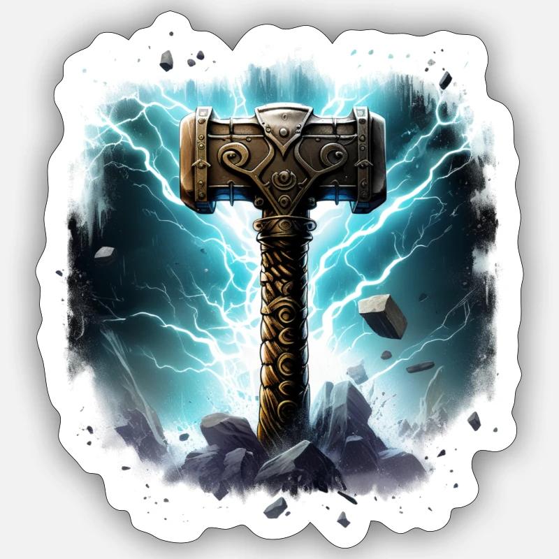 Marteau de Thor Myolnir - Sticker taille S (10 x 10 cm) - blanc mat