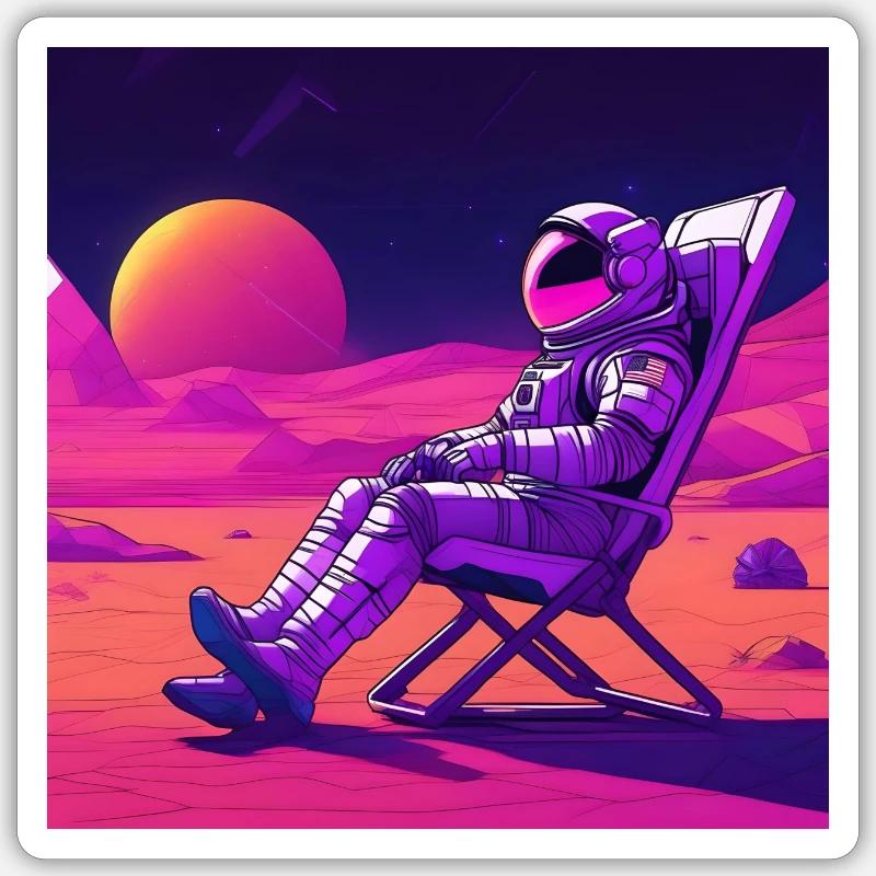 Astronaute en chaise longue - Sticker taille S (10 x 10 cm) - blanc mat