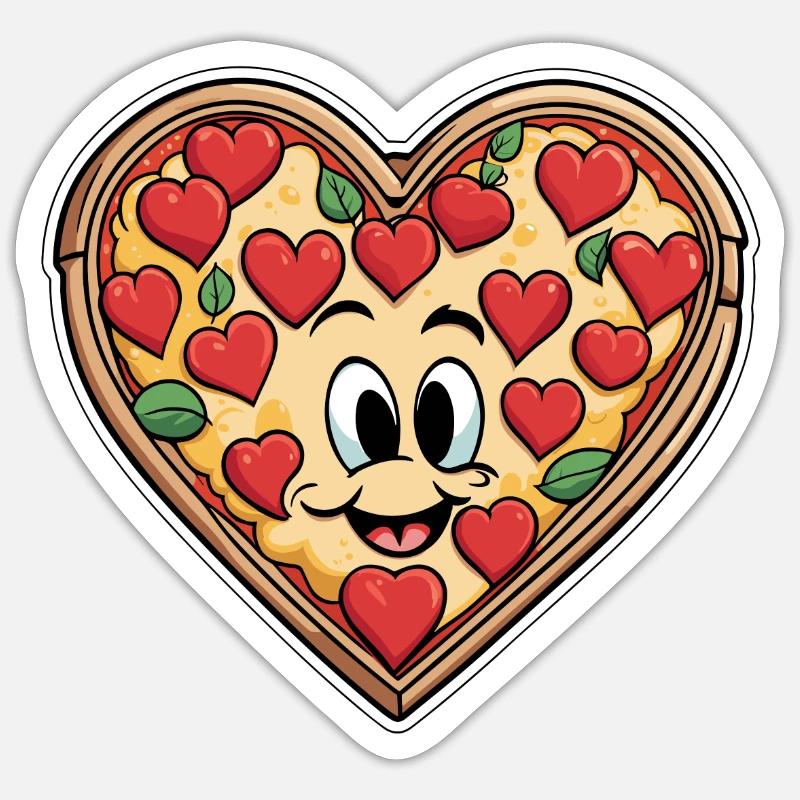 Coeur de pizza - Saint-Valentin - Sticker taille S (10 x 10 cm) - blanc mat
