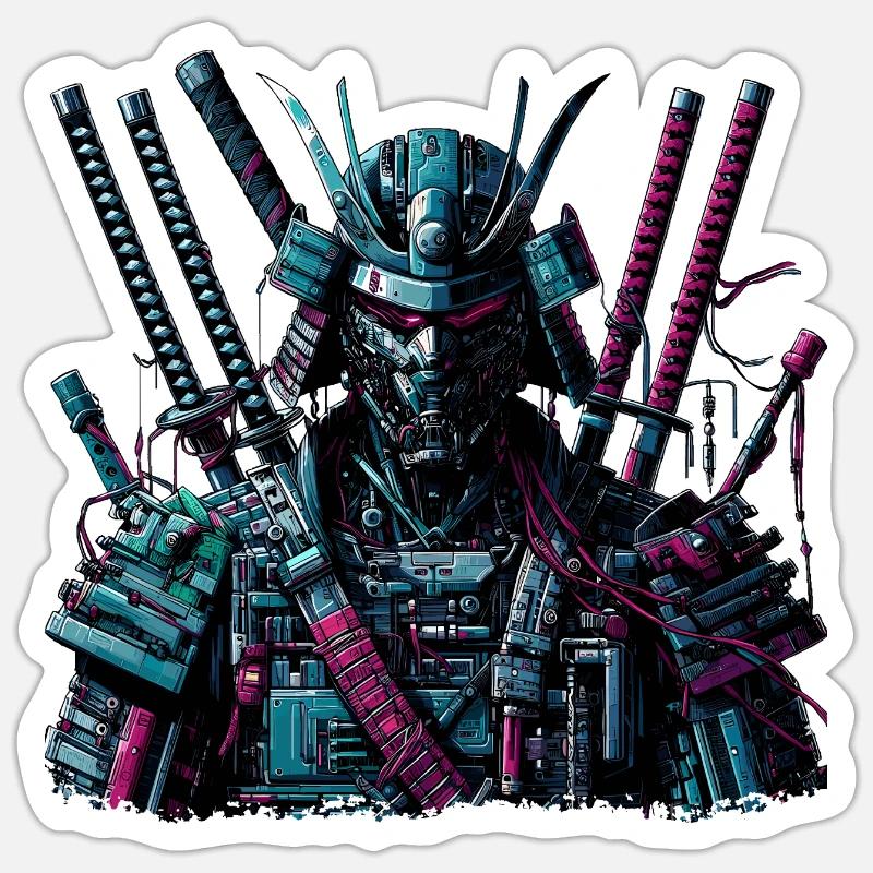 Cyborg Samurai Sticker Größe S (10 x 10 cm)