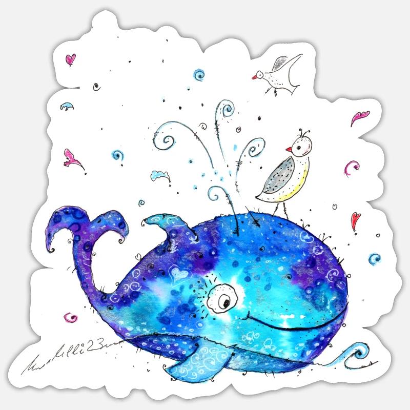 Gute Laune Wal - Sticker Größe S (10 x 10 cm) - Mattweiß