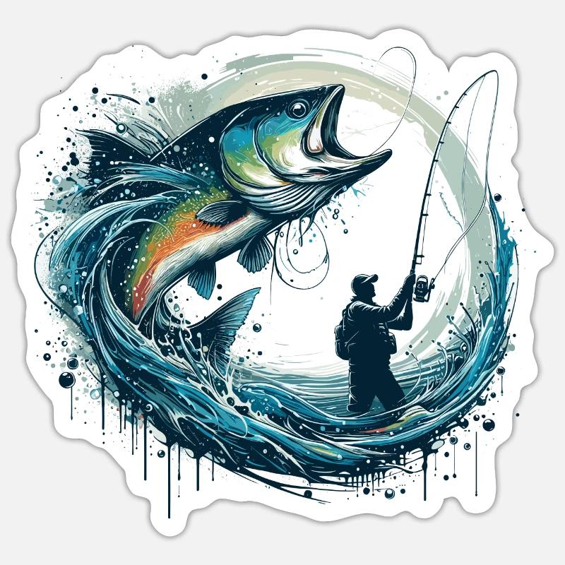 Cadeau dynamique de pêche - Sticker taille S (10 x 10 cm) - blanc mat
