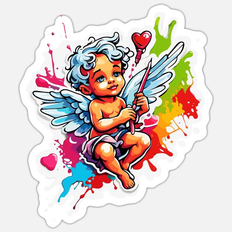 Cupidon / Amour / Flèche / Coeur / Saint Valentin Sticker taille S (10 x 10 cm)