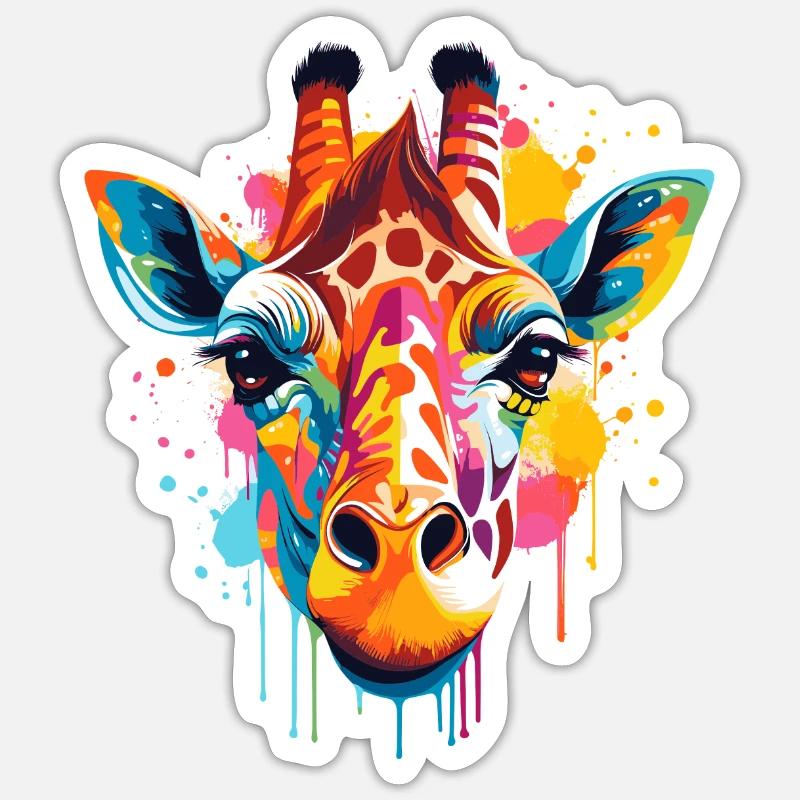 Bunte Giraffe Farbkleckse Farbspritzer - Sticker Größe S (10 x 10 cm) - Mattweiß