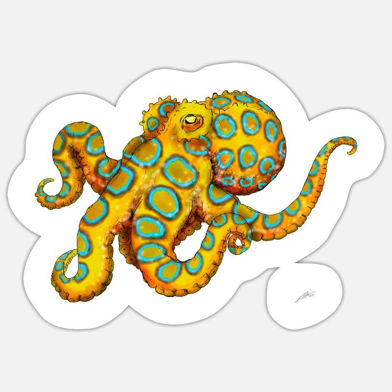 BLUE-RINGED OCTOPUS Sticker size S (10 x 10 cm)