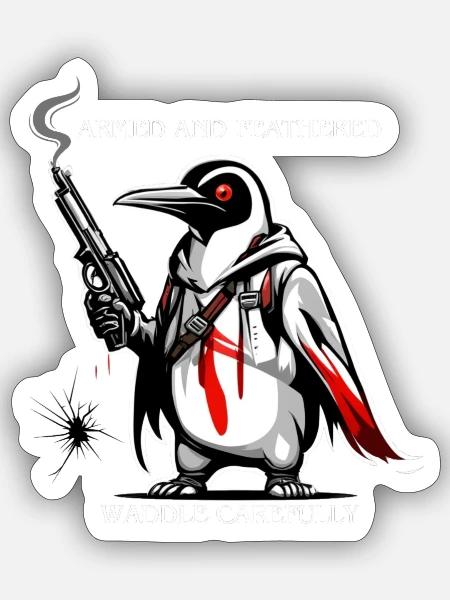 Armed and Feathered - Sticker Größe S (10 x 10 cm) - Mattweiß