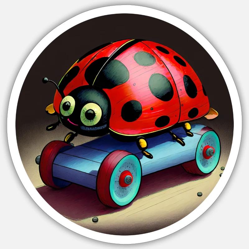 Ladybug sur le skateboard - Sticker taille S (10 x 10 cm) - blanc mat