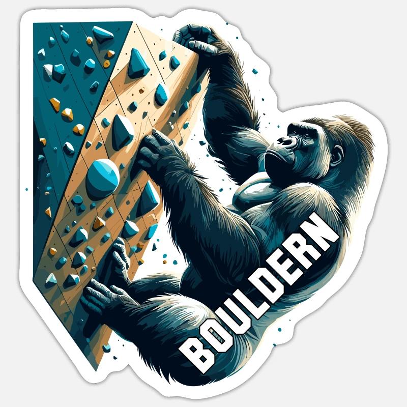 Bouldern Gorilla Geschenk - Sticker Größe S (10 x 10 cm) - Mattweiß