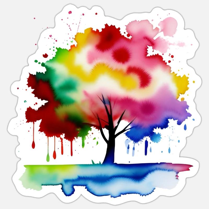 Arbre - éclaboussure de couleur Sticker taille S (10 x 10 cm)