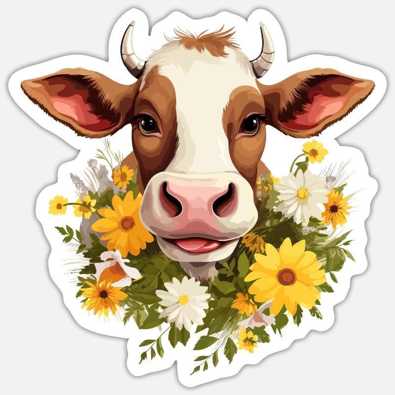 Kuh mit Blumen Sticker Größe S (10 x 10 cm)