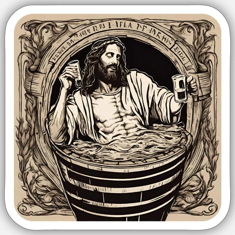Jesus badet im Bier - Sticker Größe S (10 x 10 cm) - Mattweiß