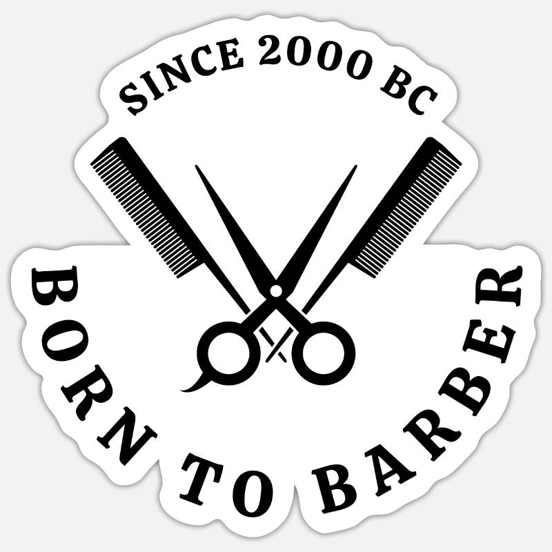 Né pour , Logo de , Logo de salon de coiffure - Sticker taille S (10 x 10 cm) - blanc mat