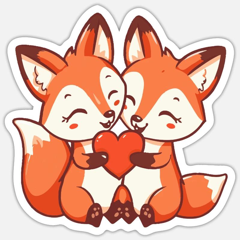Fuchs Comic Paar Liebe Sticker Größe S (10 x 10 cm)
