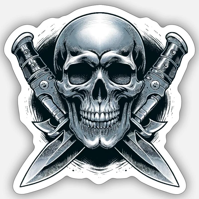 Lames jumelles : Crâne entre dagues - Sticker taille S (10 x 10 cm) - blanc mat