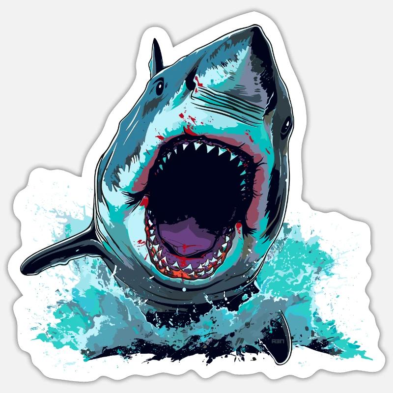 Attaque de requin Sticker taille S (10 x 10 cm)