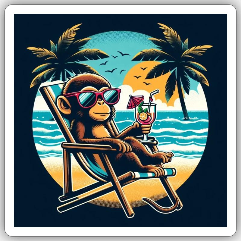 Singe de plage Sticker taille S (10 x 10 cm)