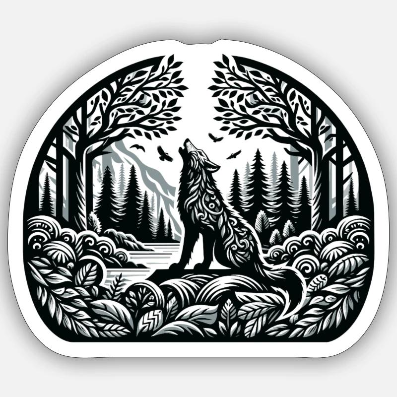 Forest Wolf Ravens Sticker size S (10 x 10 cm)