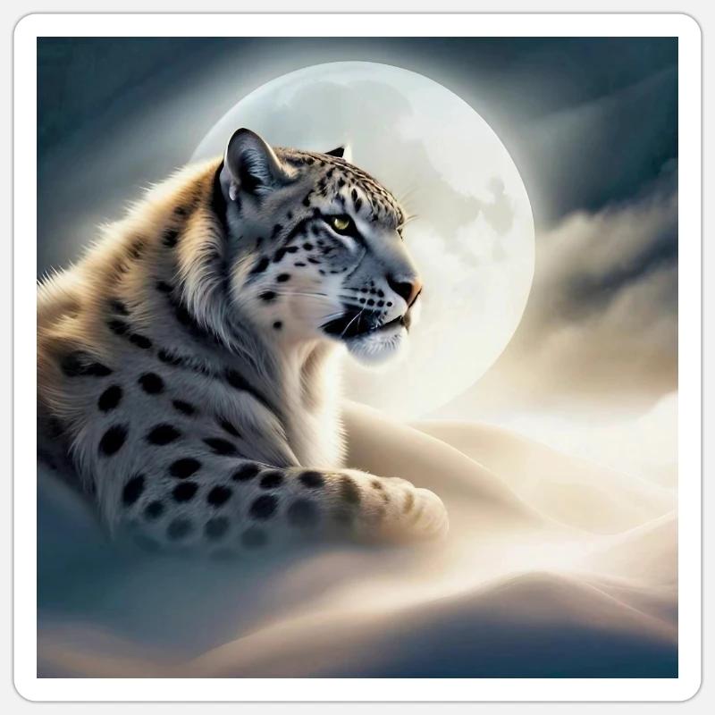 Léopard des Neiges - Sticker taille S (10 x 10 cm) - blanc mat