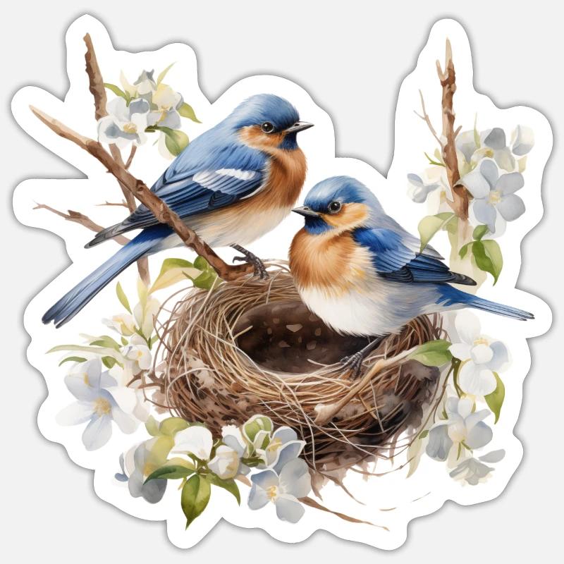 Singvogel-Nest - Sticker Größe S (10 x 10 cm) - Mattweiß