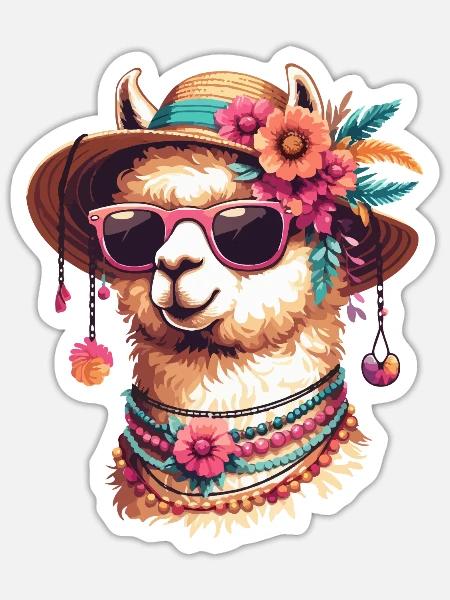 TSCHAKKA ALPAKA HIP TRENDY BLUME SONNENHUT FLOWER - Sticker Größe S (10 x 10 cm) - Mattweiß