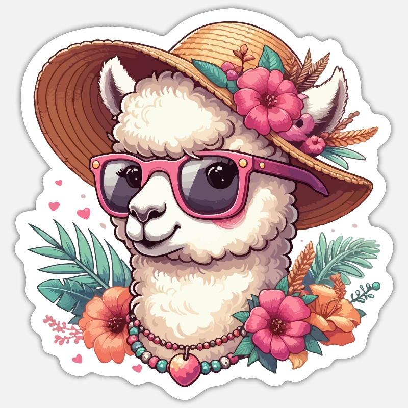CHAKKA ALPACA HIP TRENDY BLOMST SOLHAT BLOMST - Sticker størrelse S (10 x 10 cm) - mat hvid