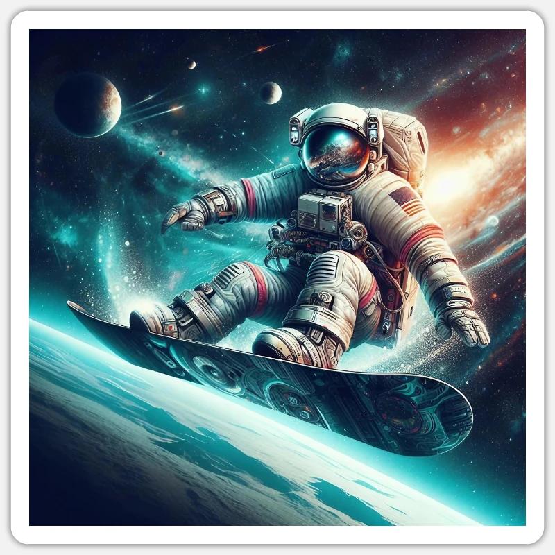 Snowboard dans l’espace - Sticker taille S (10 x 10 cm) - blanc mat