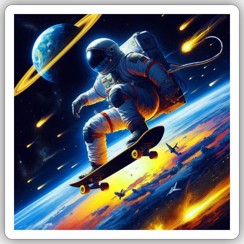 Astronaute faisant du skateboard dans l’espace Sticker taille S (10 x 10 cm)