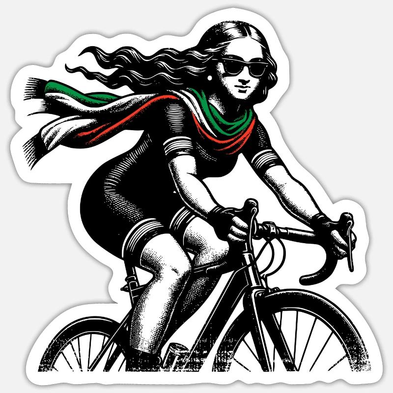 Mona Lisa à vélo - Sticker taille S (10 x 10 cm) - blanc mat