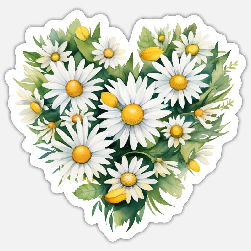 Gänseblümchen-Herz - Sticker Größe S (10 x 10 cm) - Mattweiß