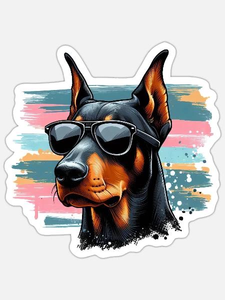 Dobermann Welpe Splash Art - Sticker Größe S (10 x 10 cm) - Mattweiß