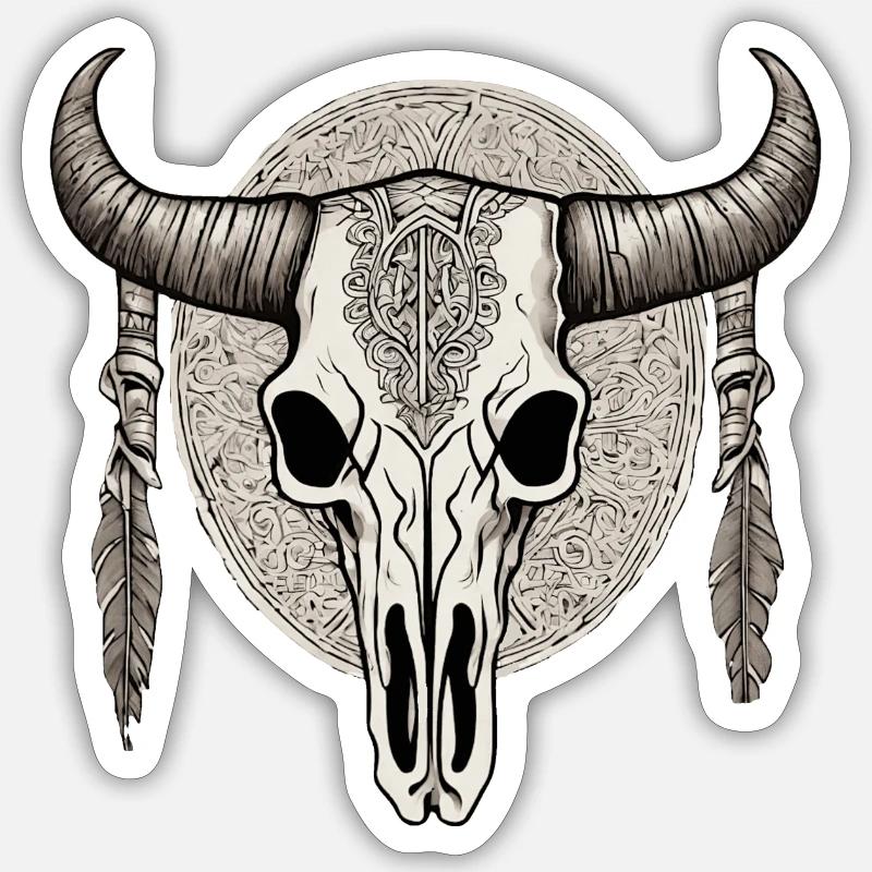 Stier Schädel - Sticker Größe S (10 x 10 cm) - Mattweiß