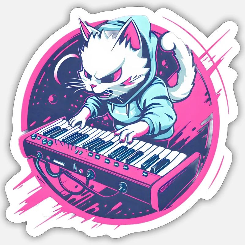 Synth Cat - Sticker size S (10 x 10 cm) - white matte