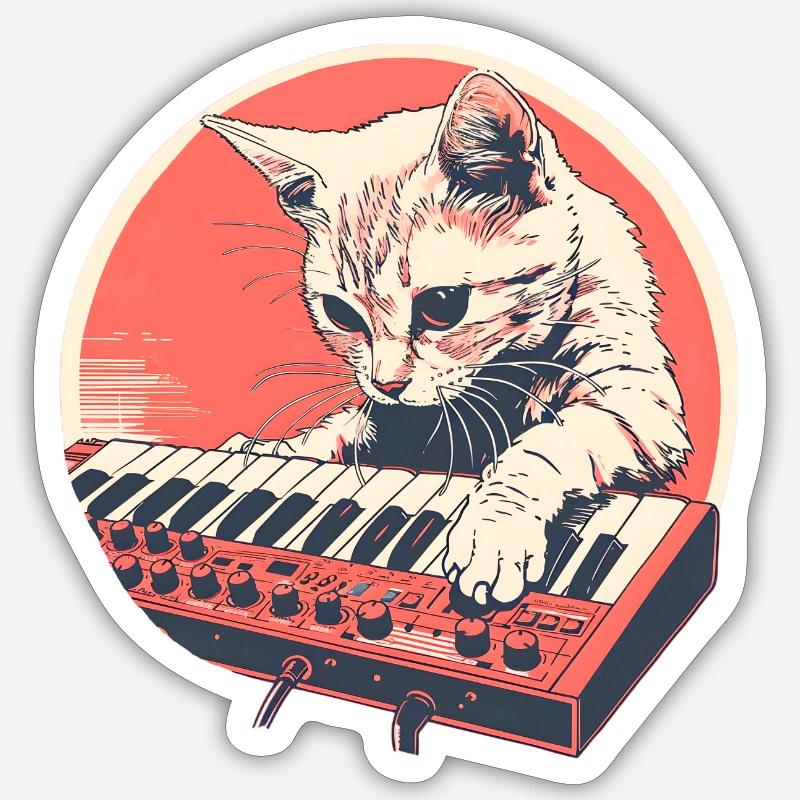 Synth Cat style Vintage - Sticker size S (10 x 10 cm) - white matte