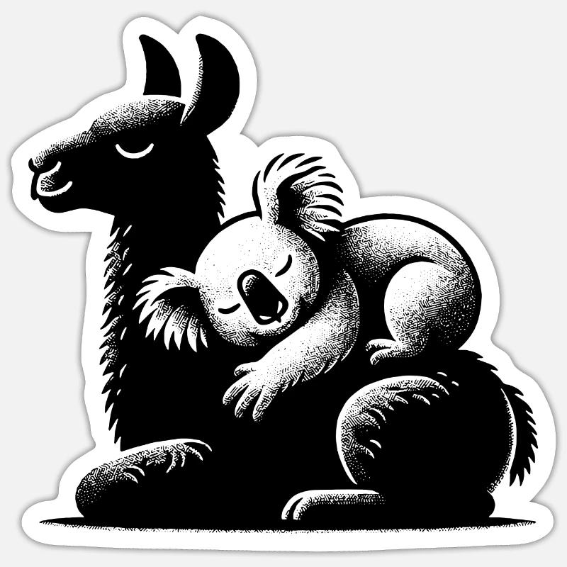 Sleeping koala on a sleeping llama Sticker size S (10 x 10 cm)