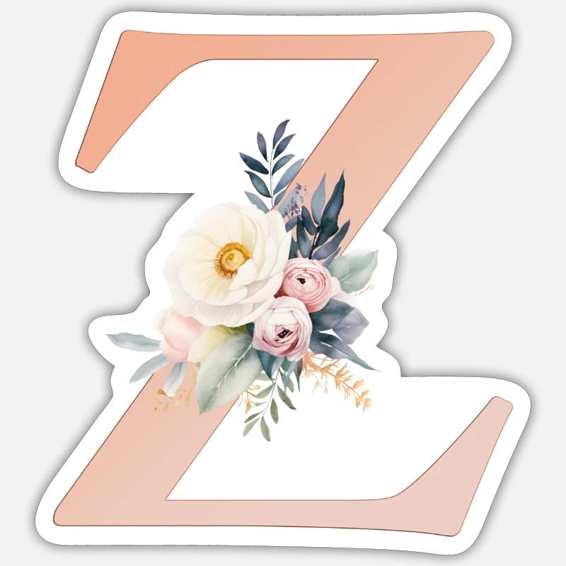 Z Monogramm , Floral, Boho - Sticker Größe S (10 x 10 cm) - Mattweiß