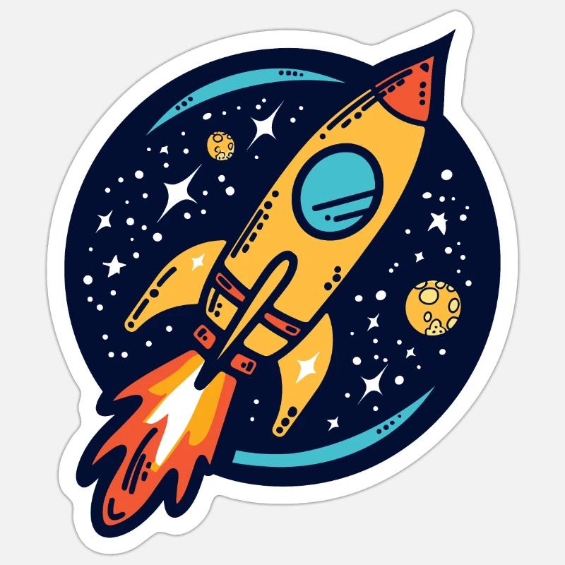 Fusée voyageant dans l’espace Sticker taille S (10 x 10 cm)