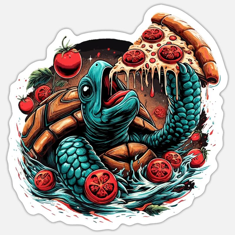 Turtle Pizza Tomato Design - Sticker size S (10 x 10 cm) - white matte
