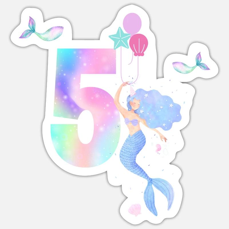 5e anniversaire sirène - Sticker taille S (10 x 10 cm) - blanc mat