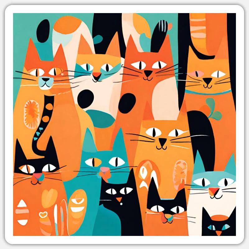 Boho Cats Abstract Plants - Sticker size S (10 x 10 cm) - white matte