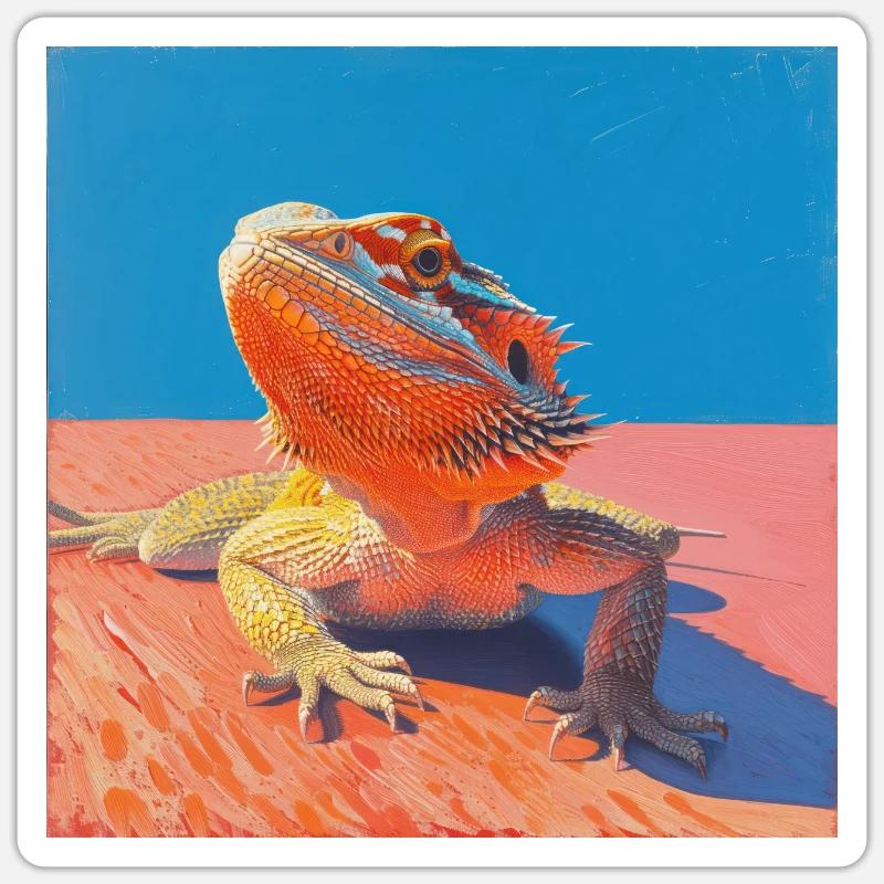 Bartagamen, echse, bunt, tier, geschenk - Sticker Größe S (10 x 10 cm) - Mattweiß