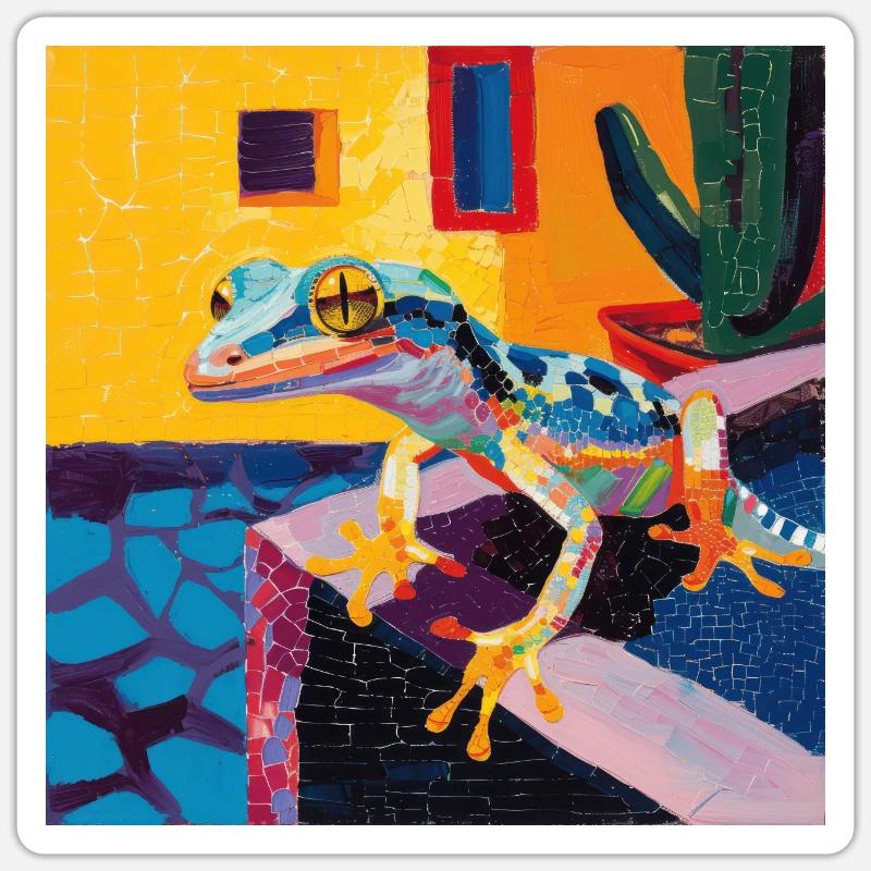 gecko, echsen, bunt, tier, geschenk, geschenkidee Sticker Größe S (10 x 10 cm)