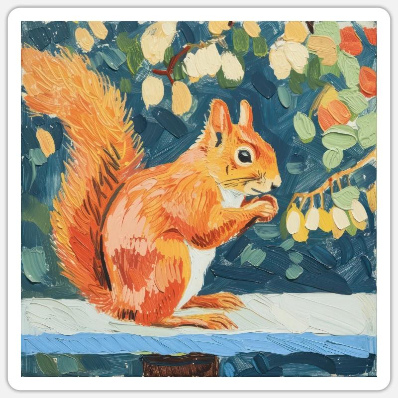eichhörnchen, bunt, tier, geschenk, geschenkidee - Sticker Größe S (10 x 10 cm) - Mattweiß